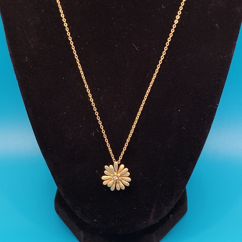 14kt. Matte Gold Filled Dainty Flower Necklace with cz stones center.
